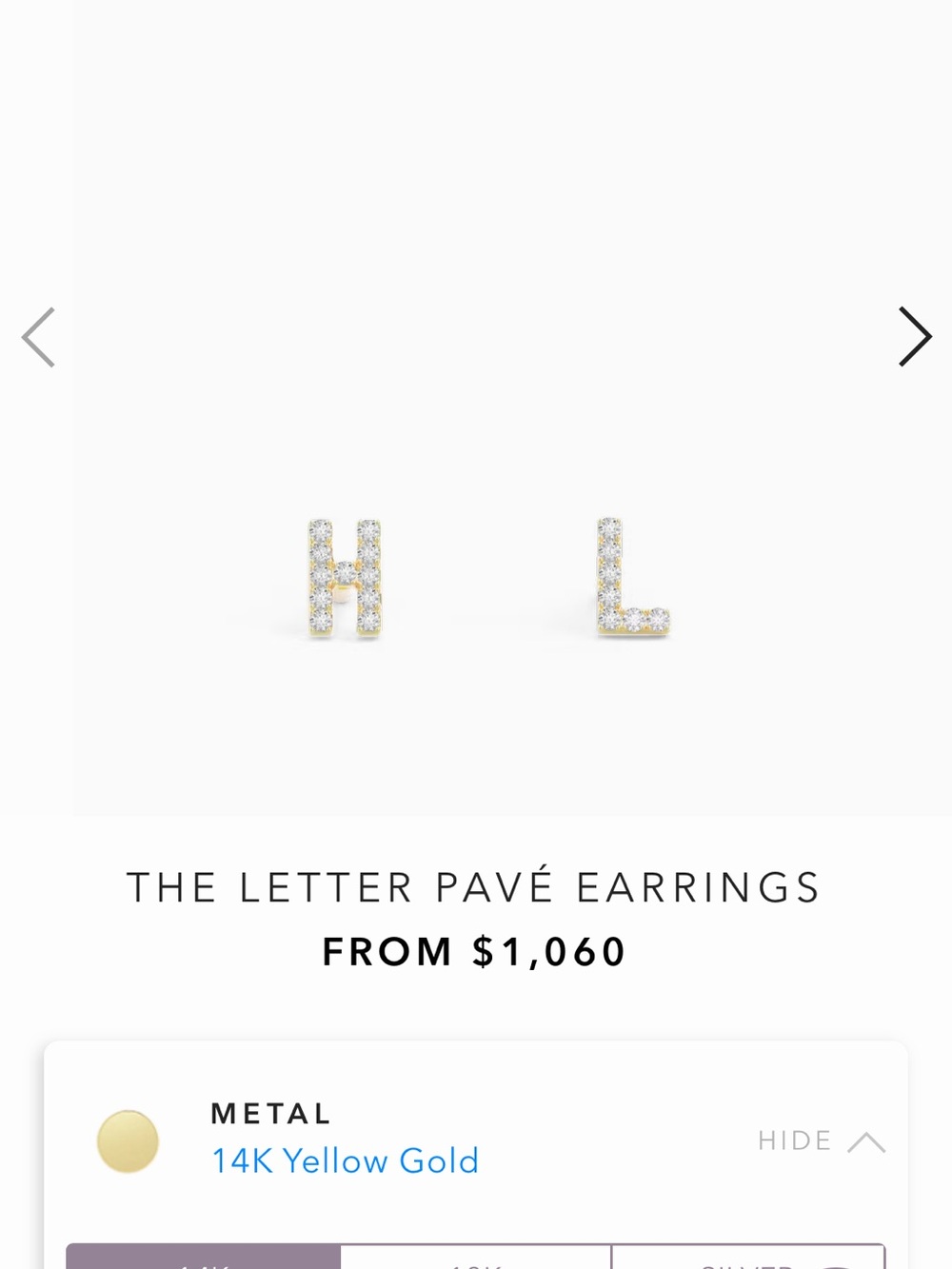 14K Solid Gold Natural Diamond Pavé Initial Stud Earring- L